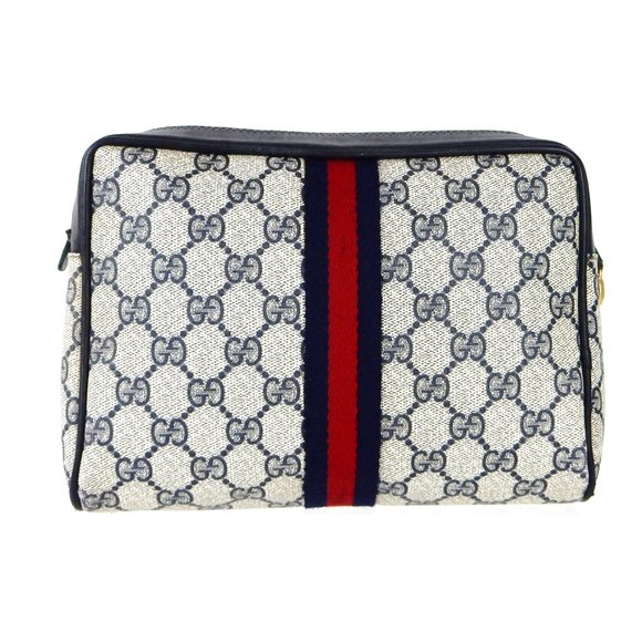 Vintage GUCCI Supreme Web GG Monogram Canvas and Leather Toiletry Travel Bag - Picture 3 of 9